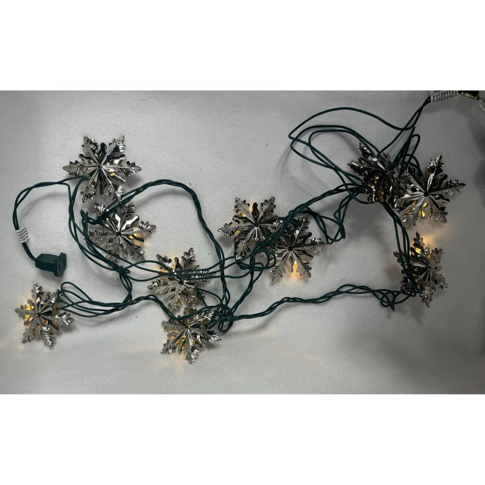 Christmas String Lights 2 Sets 10 Lights Per Strand Silver Snow Flakes Vintage G